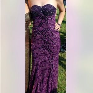 Purple Strapless Mermaid Prom Dress, Lace + Jeweled Detailing
